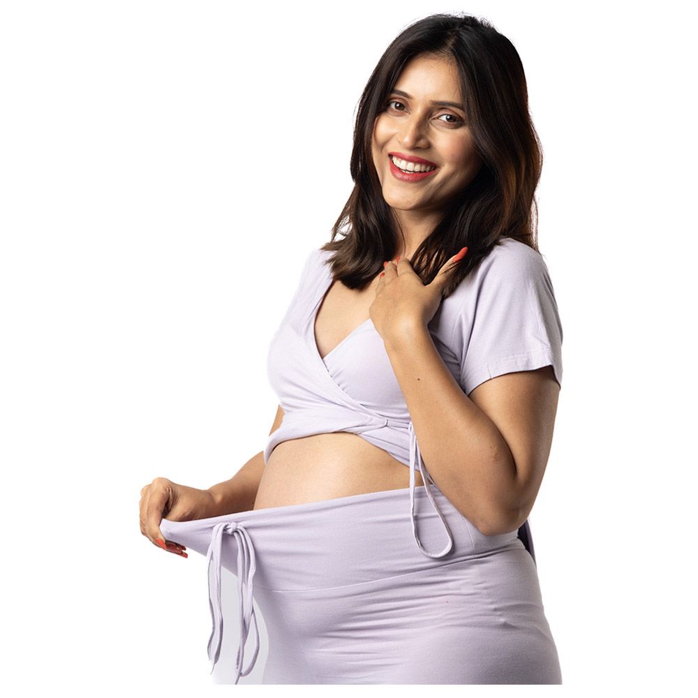 Block Hop - 2pc-Set - Maternity Wrap Co-Ord Set - Lilac