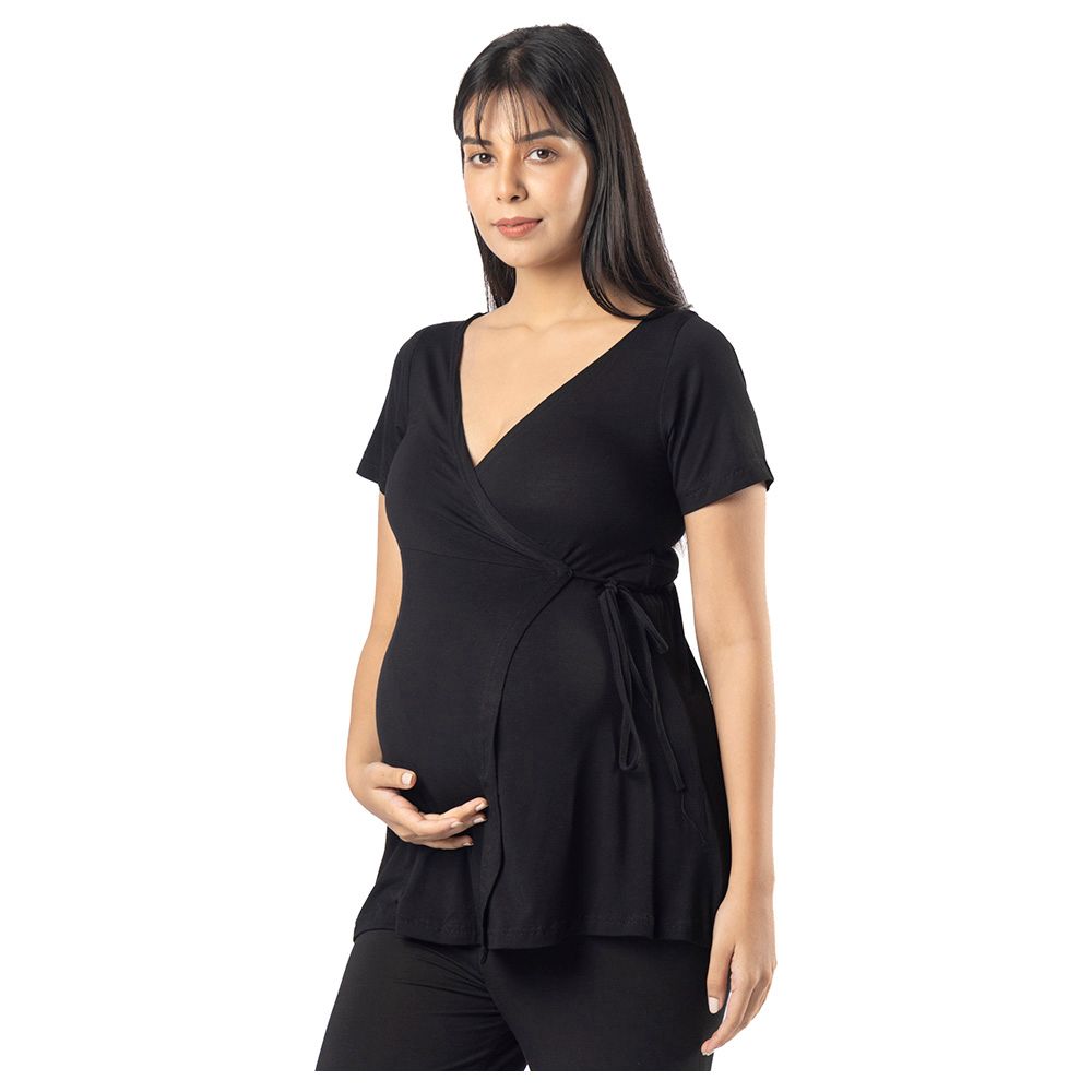 Block Hop - 2pc-Set - Maternity Wrap Co-Ord Set - Black