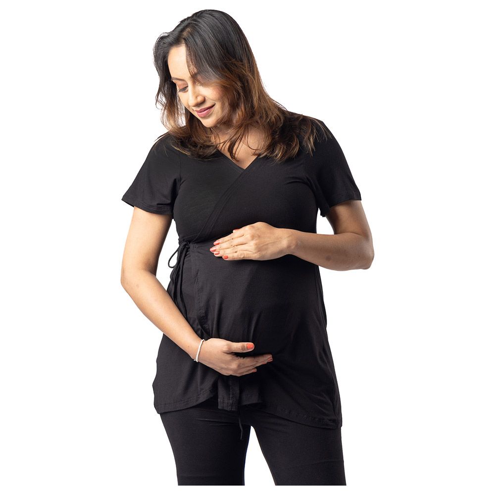 Block Hop - 2pc-Set - Maternity Wrap Co-Ord Set - Black