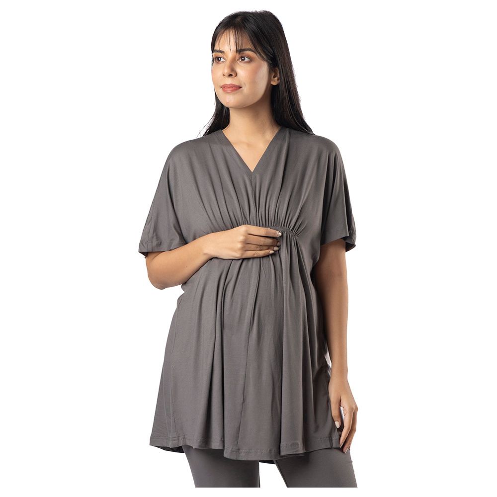 Block Hop - Maternity Kaftan Top - Charcoal Grey