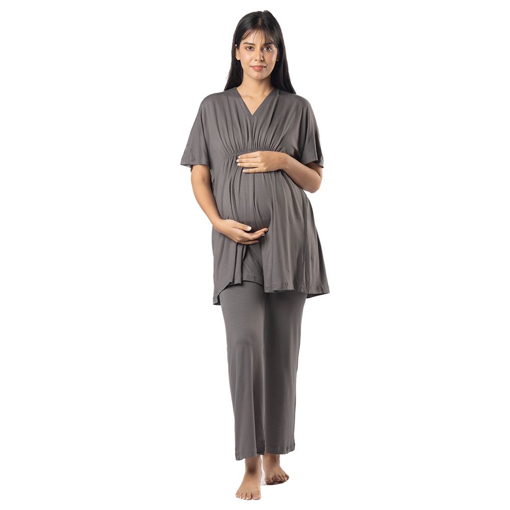 Block Hop - Maternity Kaftan Top - Charcoal Grey