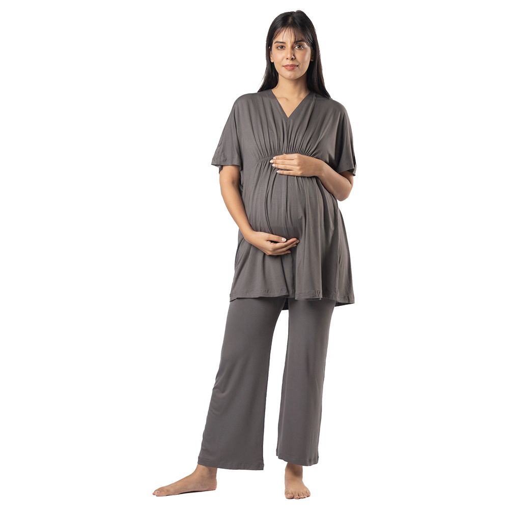 Block Hop - Maternity Kaftan Top - Charcoal Grey