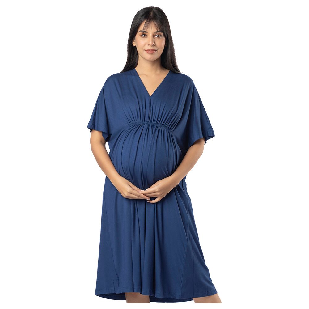 Block Hop - Maternity Kaftan Dress - Blue