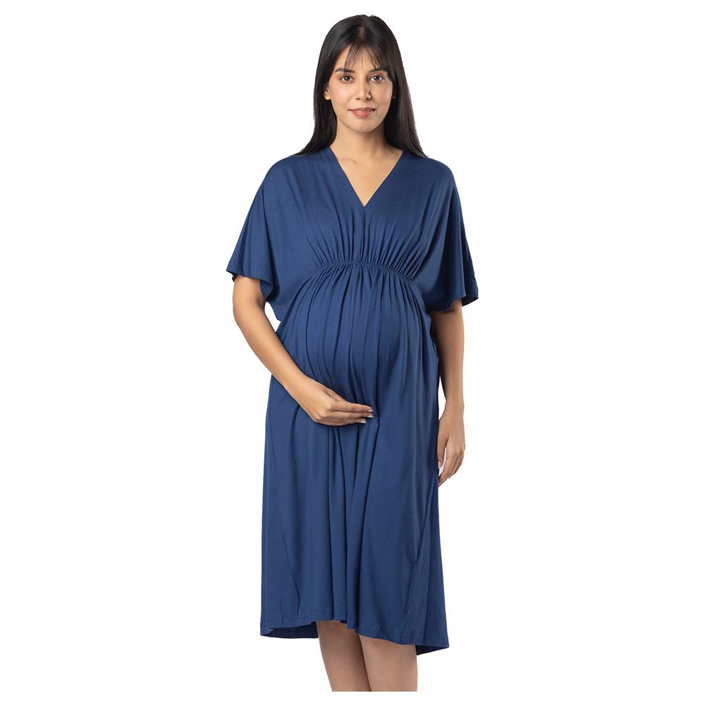 Block Hop - Maternity Kaftan Dress - Blue