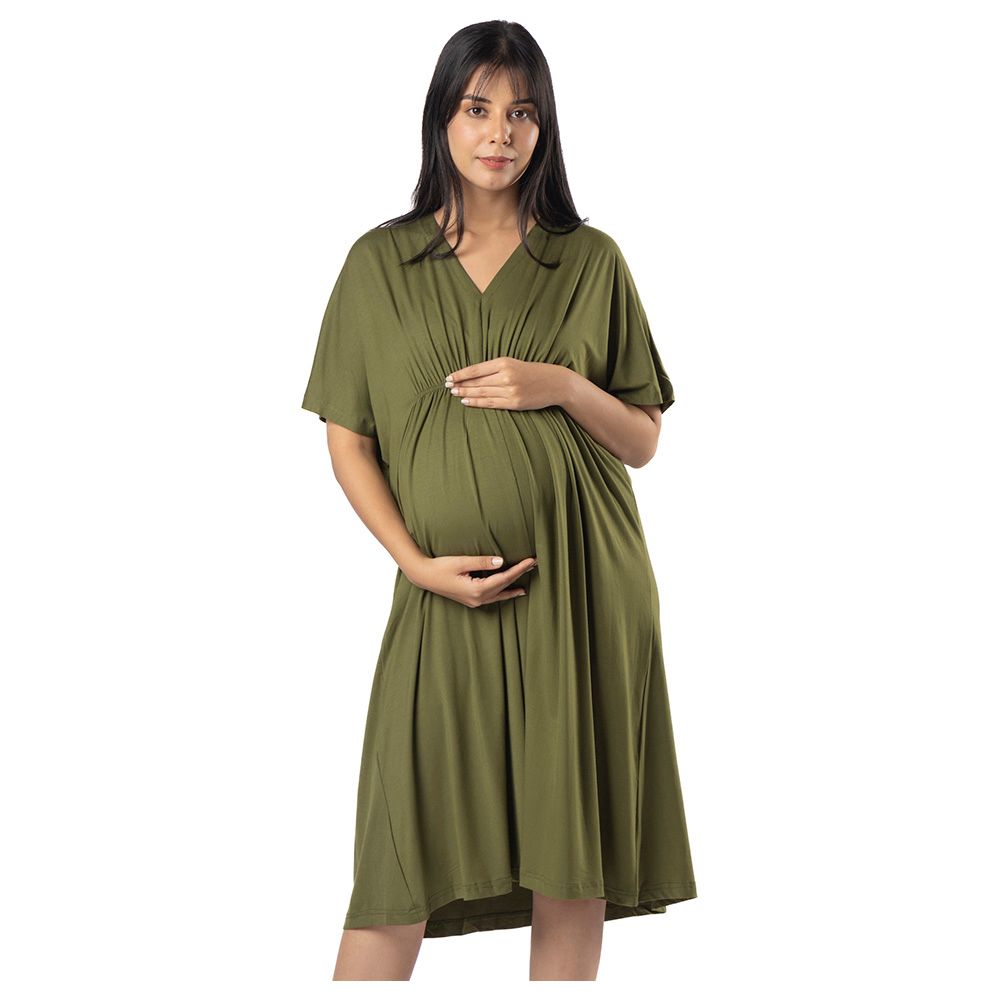 Block Hop - Maternity Kaftan Dress - Olive