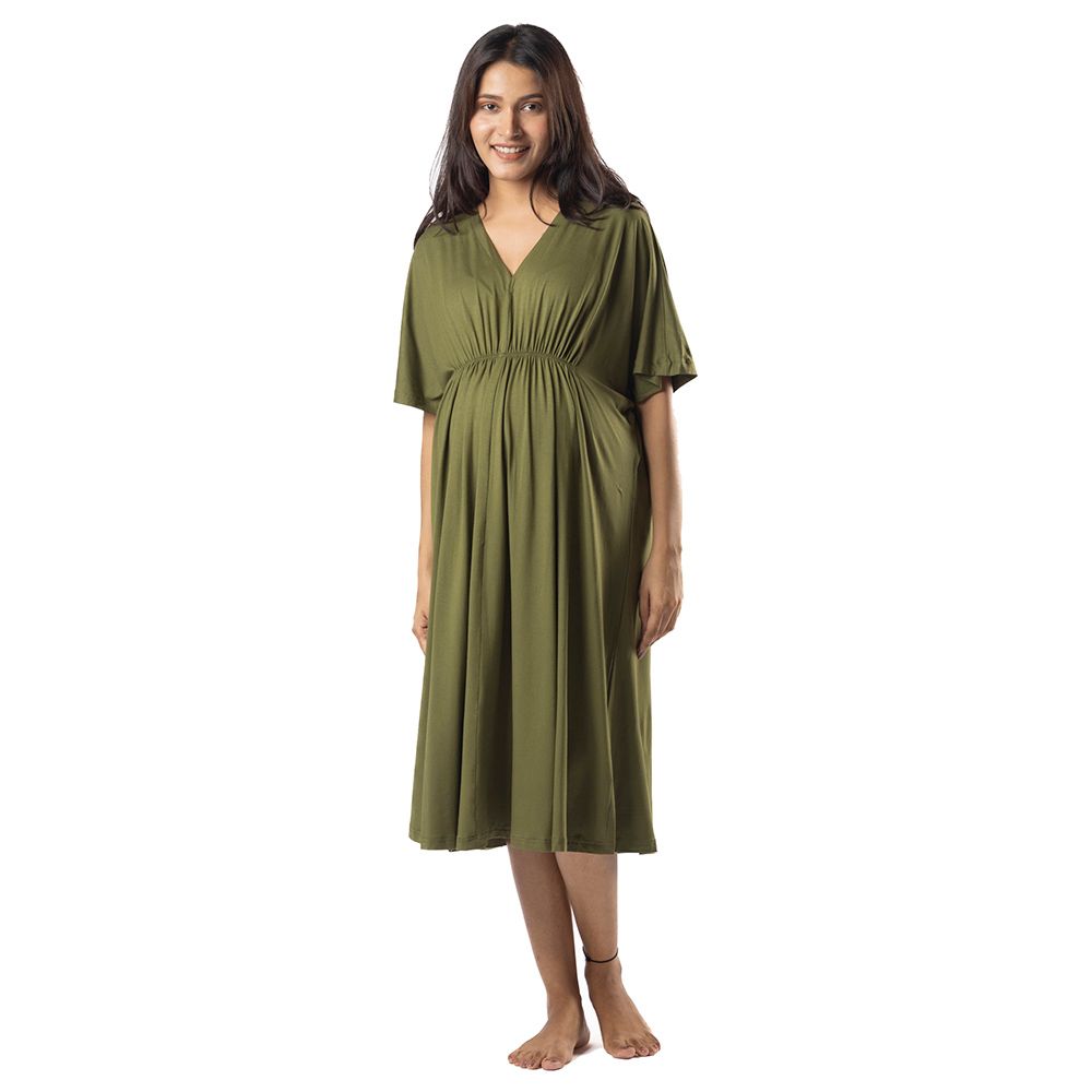 Block Hop - Maternity Kaftan Dress - Olive