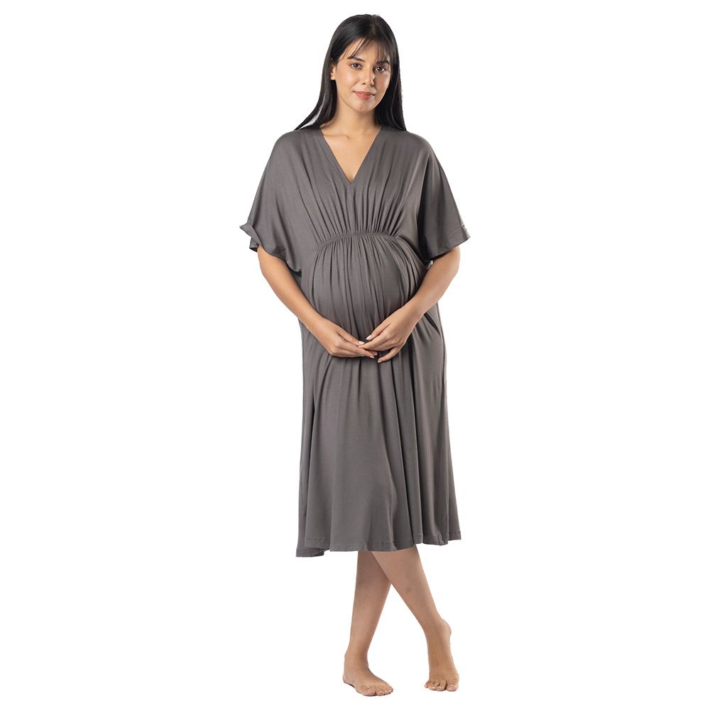 Block Hop - Maternity Kaftan Dress - Charcoal Grey