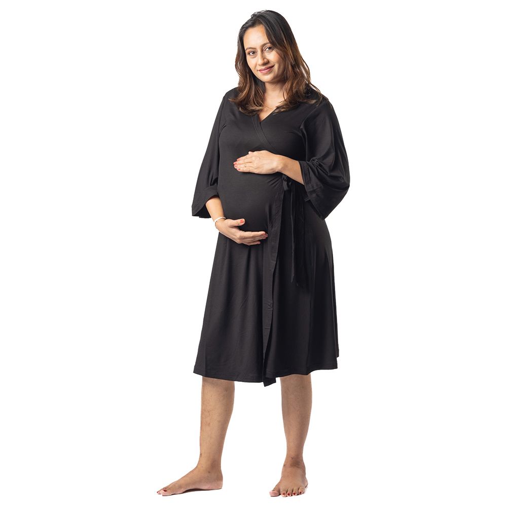 Block Hop - Maternity Wrap Gown - Black