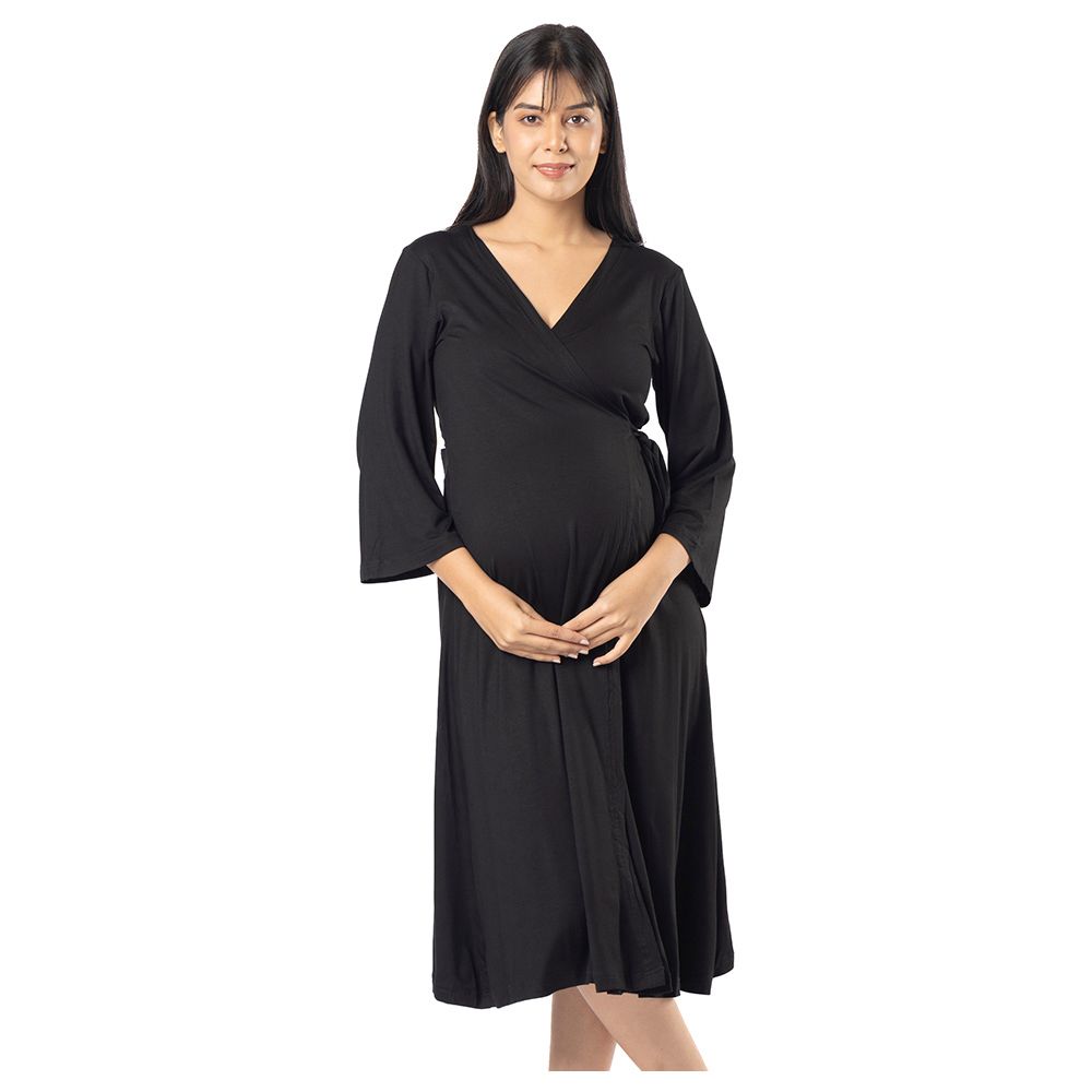 Block Hop - Maternity Wrap Gown - Black