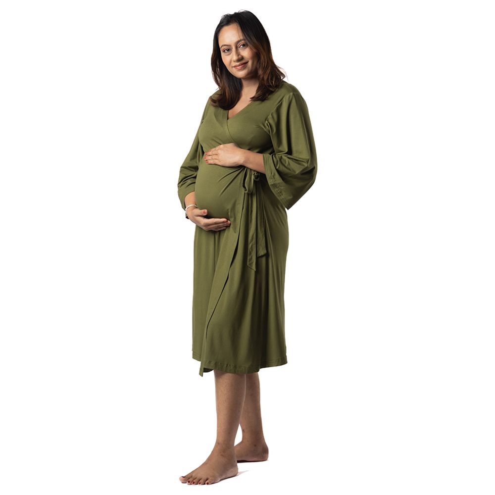 Block Hop - Maternity Wrap Gown - Olive