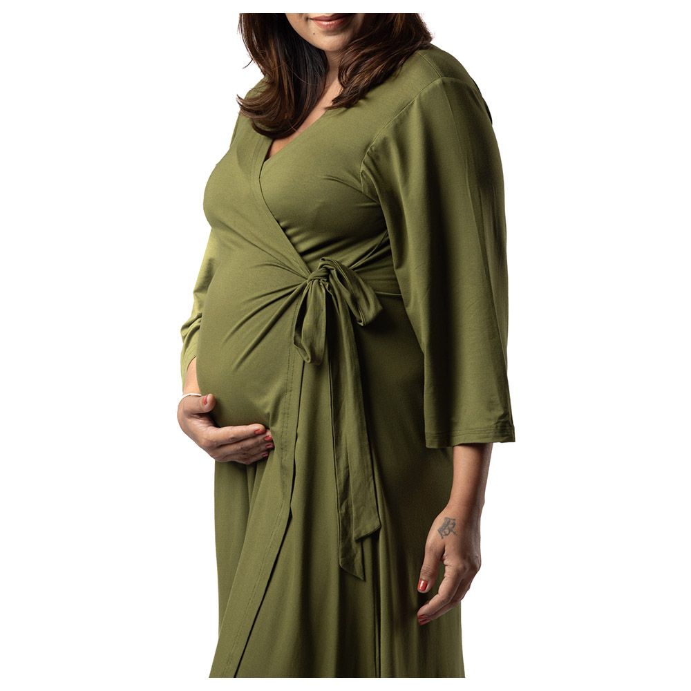 Block Hop - Maternity Wrap Gown - Olive