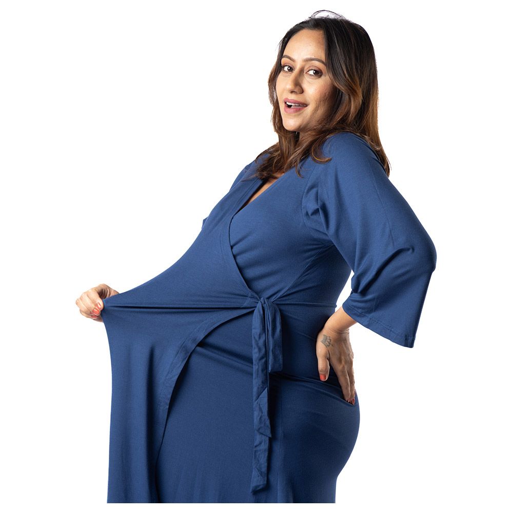 Block Hop - Maternity Wrap Gown - Blue