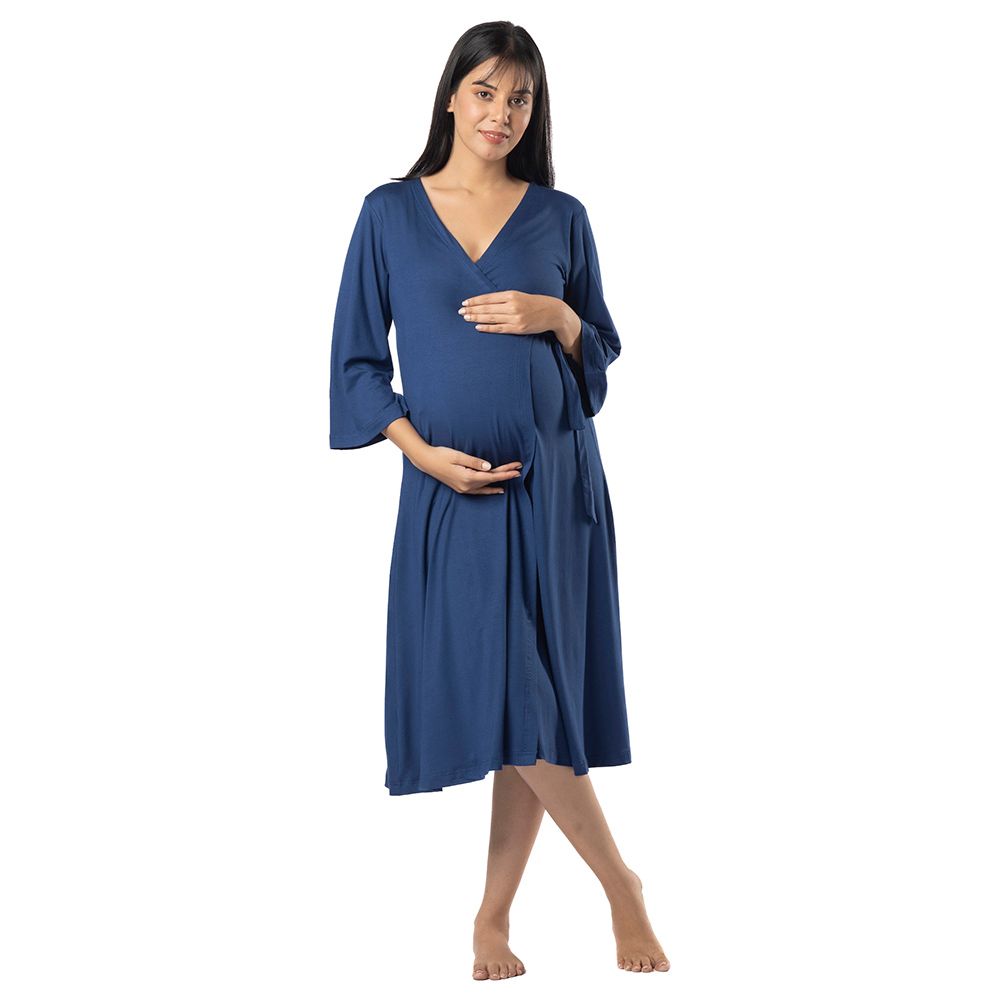 Block Hop - Maternity Wrap Gown - Blue