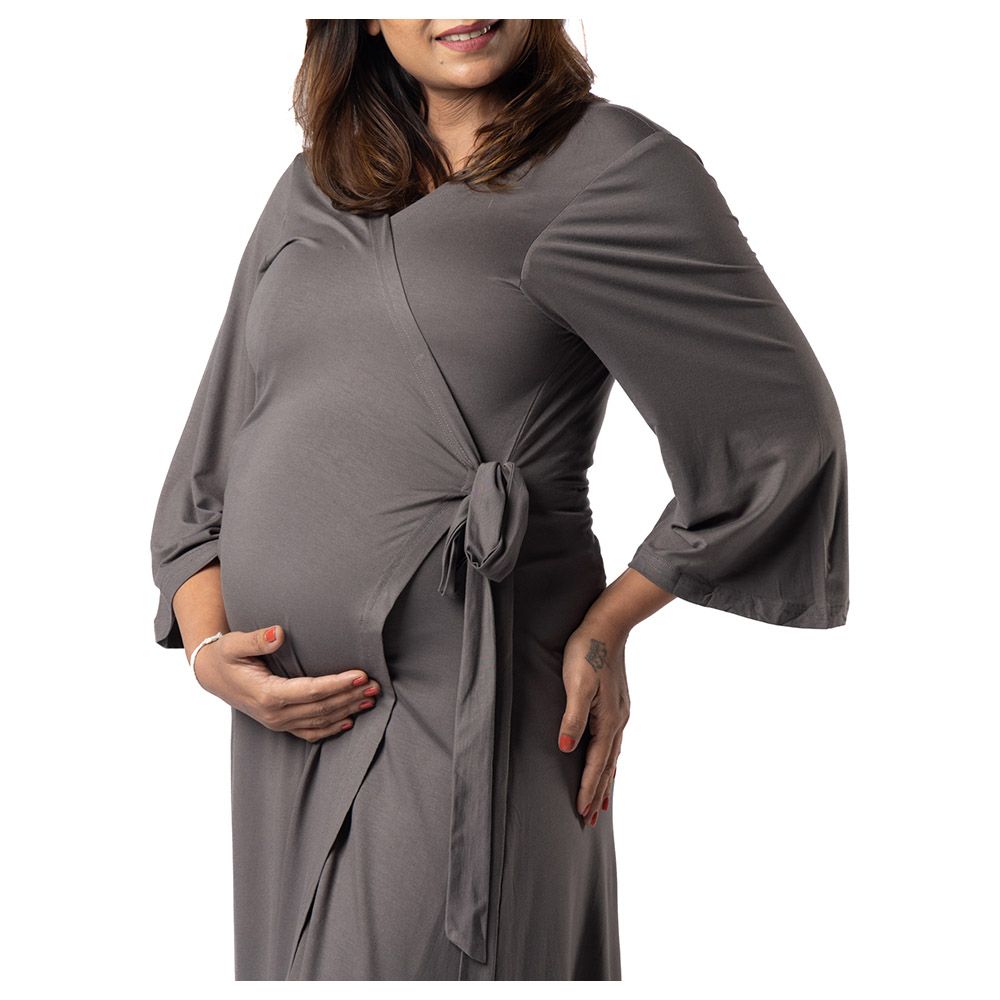 Block Hop - Maternity Wrap Gown - Charcoal Grey