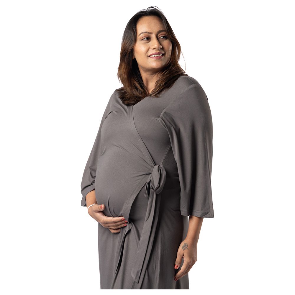 Block Hop - Maternity Wrap Gown - Charcoal Grey