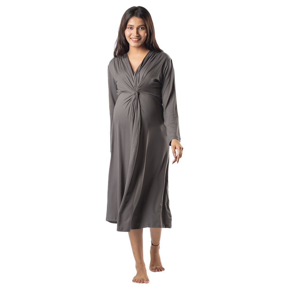 Block Hop - Knotted Dress - Charcoal Grey