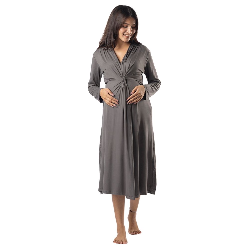 Block Hop - Knotted Dress - Charcoal Grey