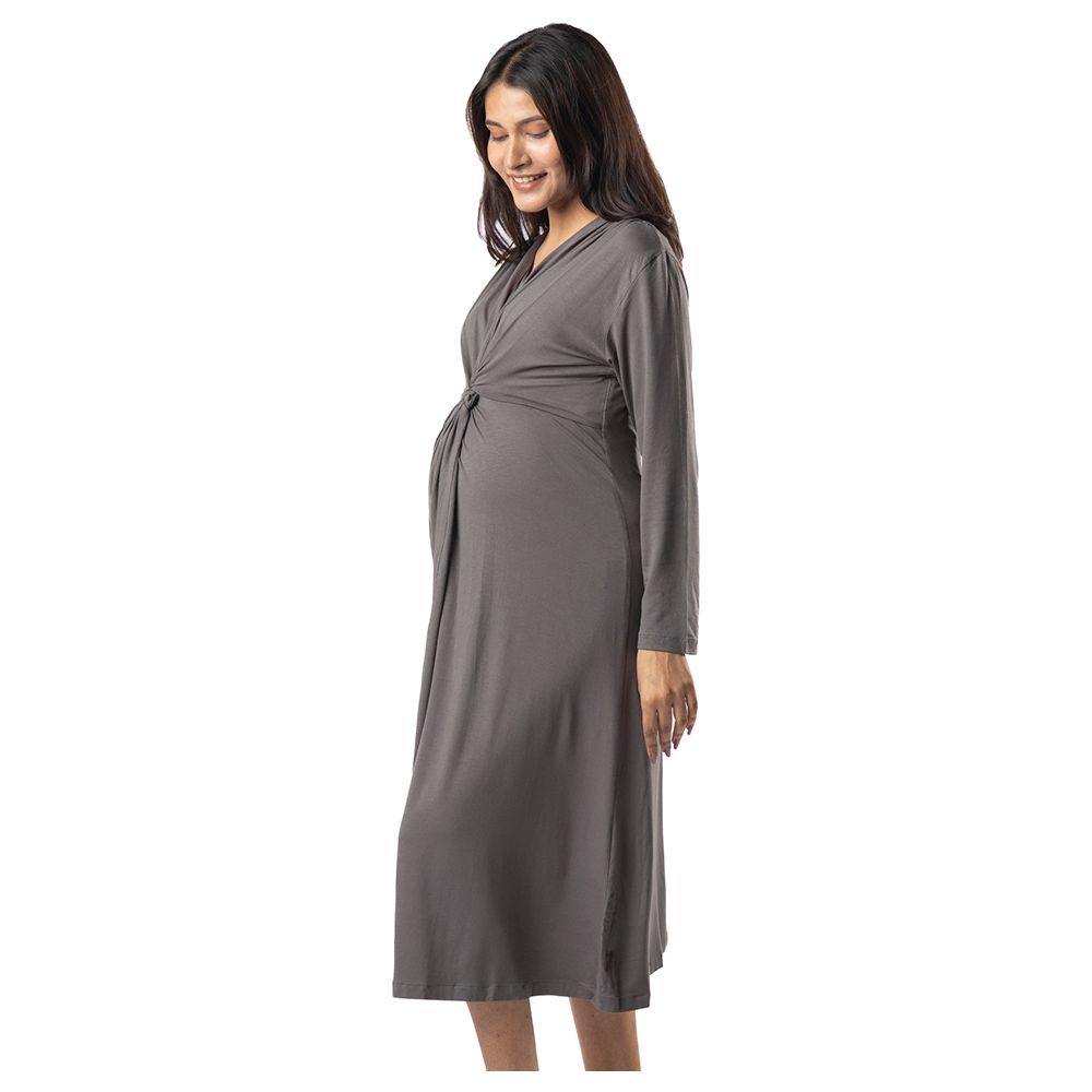 Block Hop - Knotted Dress - Charcoal Grey