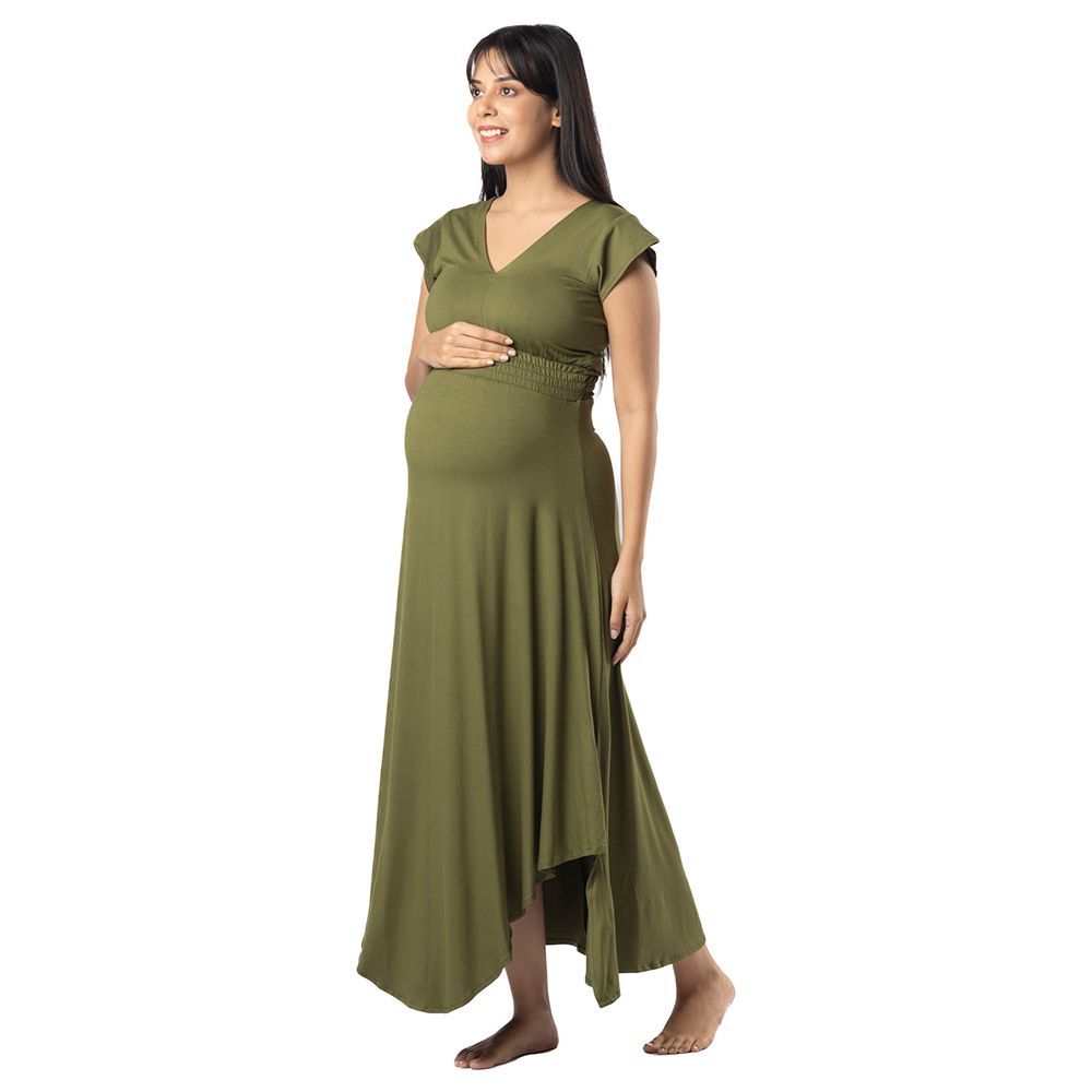 Block Hop - Empire Fit & Flare Dress - Olive