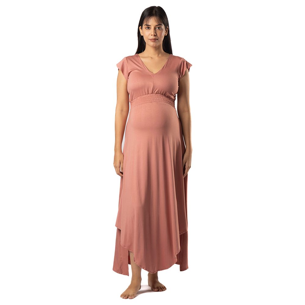 Block Hop - Empire Fit & Flare Dress - Old Rose