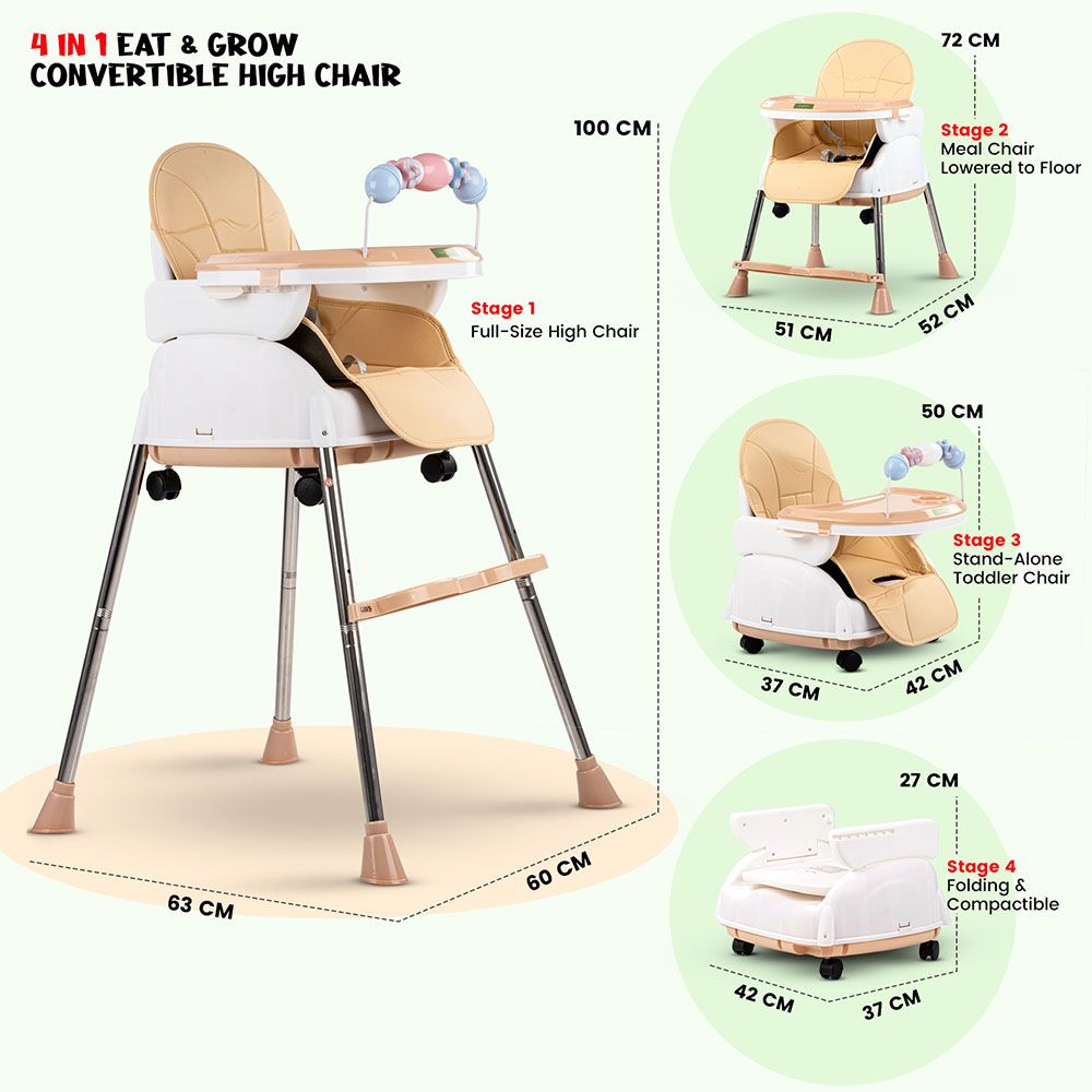 Baybee - 4-In-1 Nora Convertible Baby High Chair - Beige