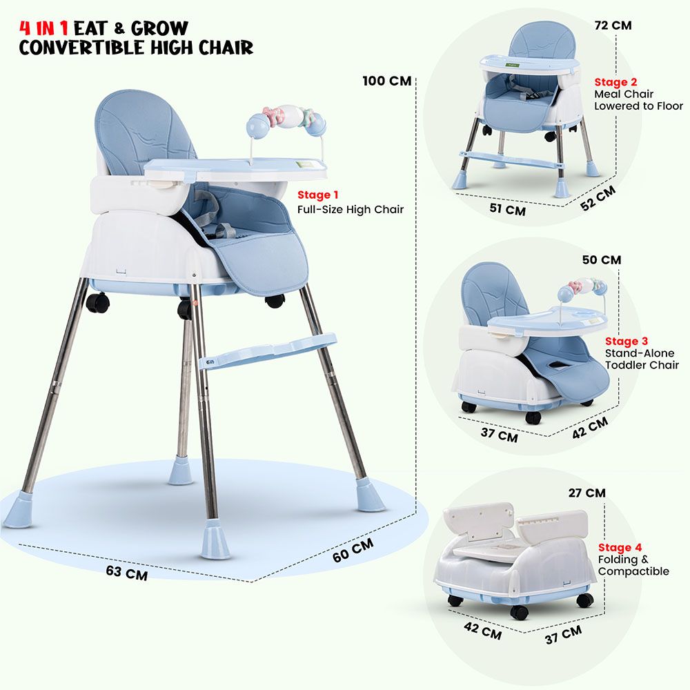 Baybee - 4-In-1 Nora Convertible Baby High Chair - Blue