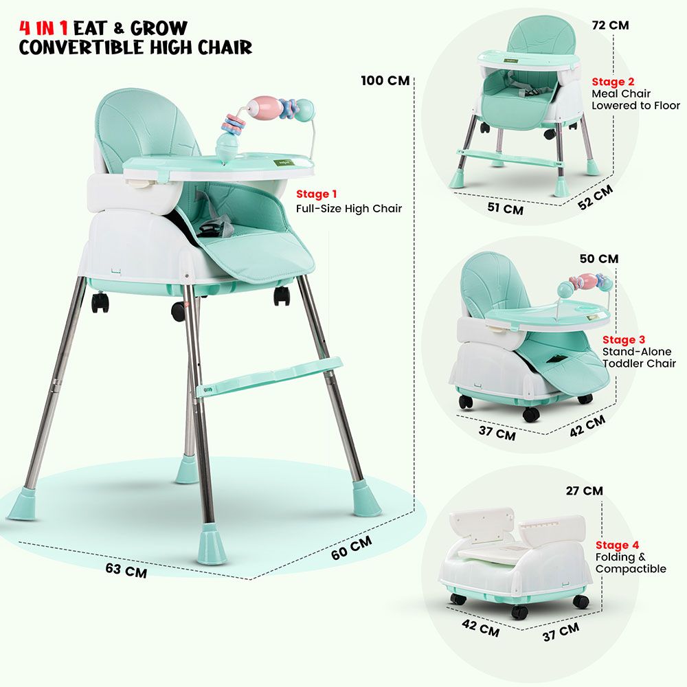 Baybee - 4-In-1 Nora Convertible Baby High Chair - Green