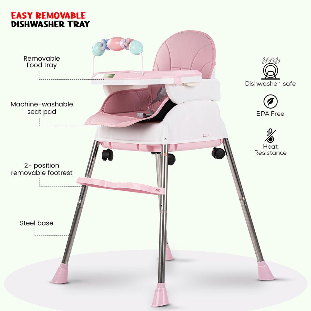 Baybee - 4-In-1 Nora Convertible Baby High Chair - Pink