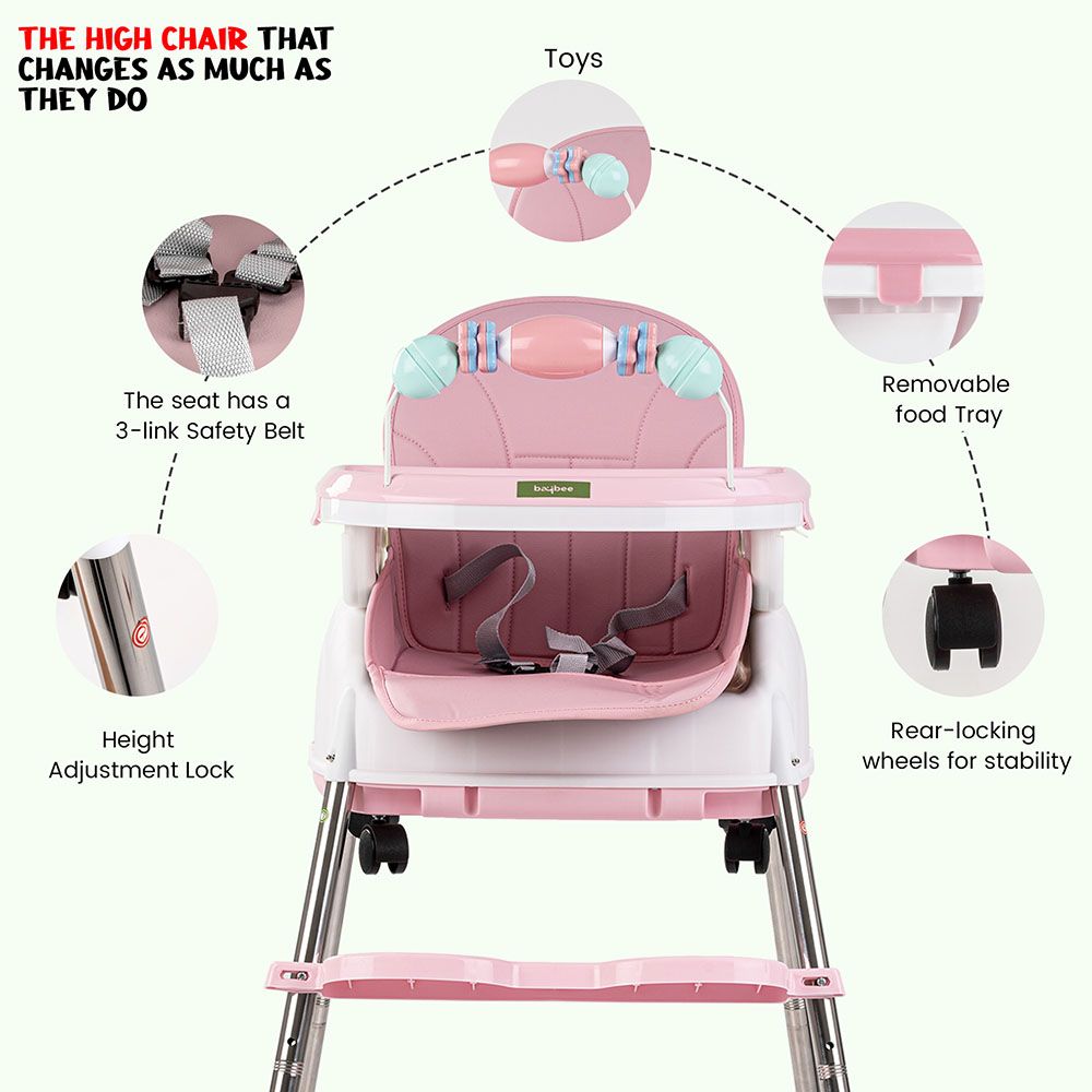 Baybee - 4-In-1 Nora Convertible Baby High Chair - Pink