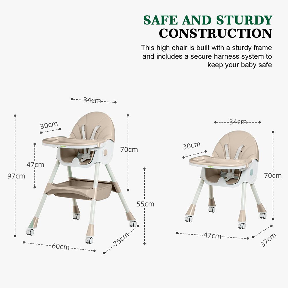 Baybee - 3-In-1 Iris Convertible Baby High Chair - Beige