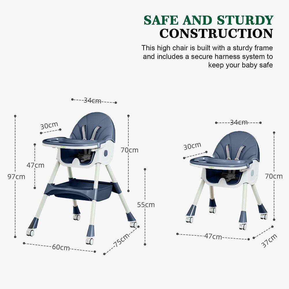 Baybee - 3-In-1 Iris Convertible Baby High Chair - Blue