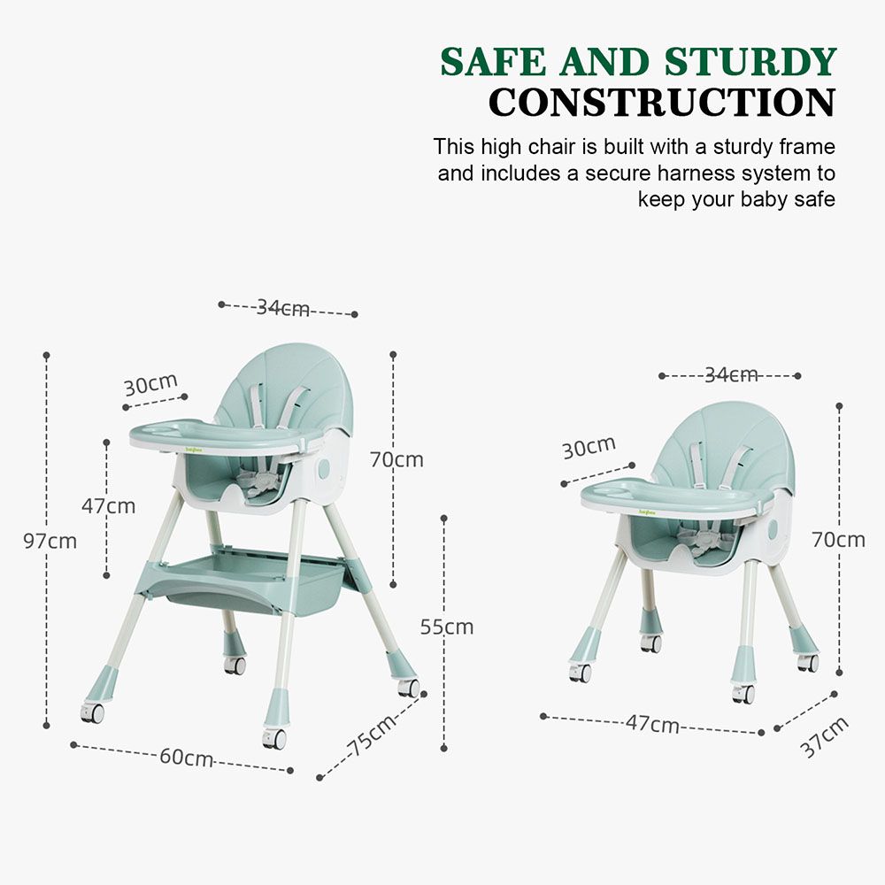 Baybee - 3-In-1 Iris Convertible Baby High Chair - Green