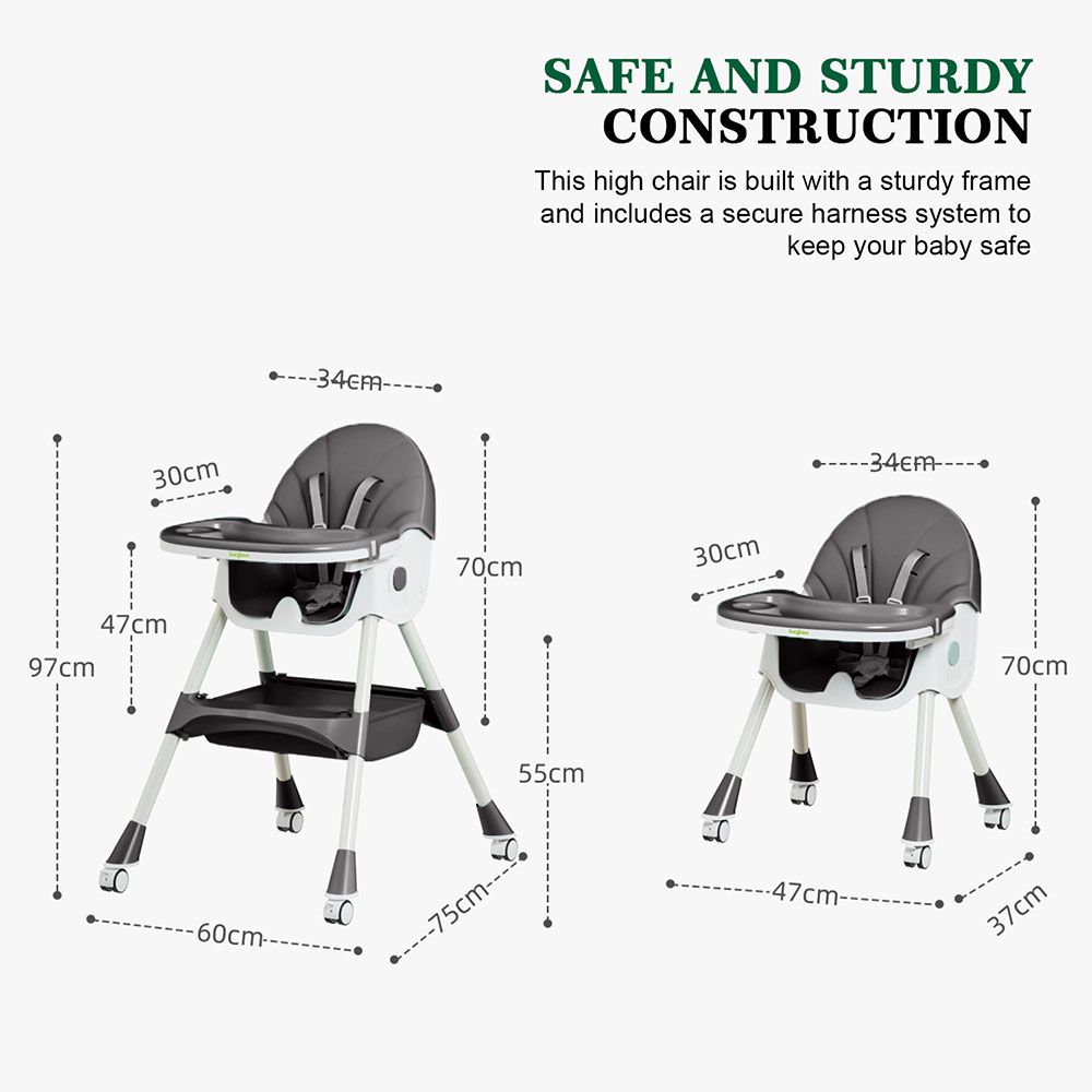 Baybee - 3-In-1 Iris Convertible Baby High Chair - Grey