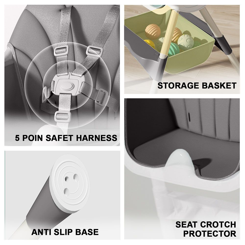 Baybee - 3-In-1 Iris Convertible Baby High Chair - Grey