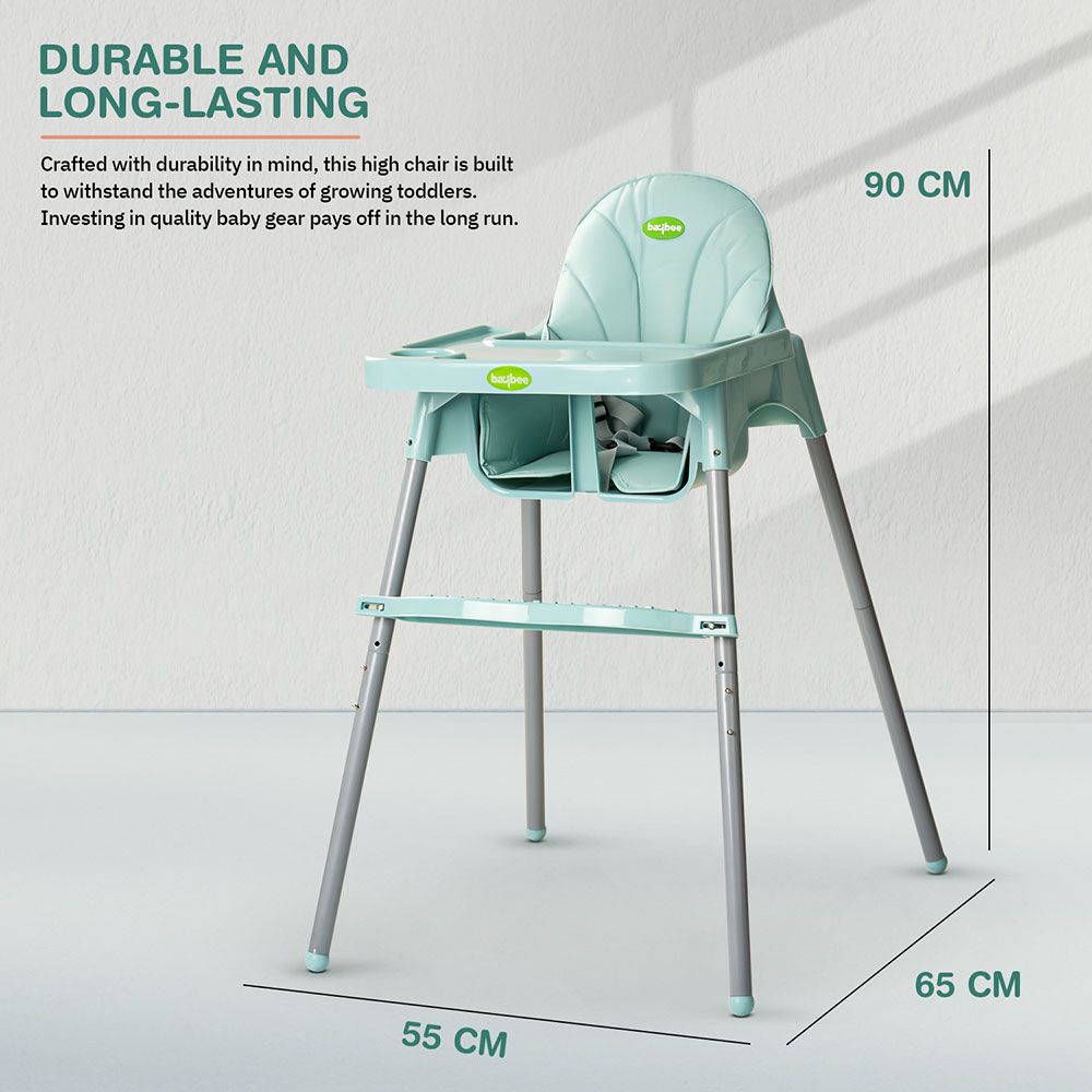 بايبي - كرسي طعام للأطفال 2في1 بارتفاع قابل للتعديل - أخضر