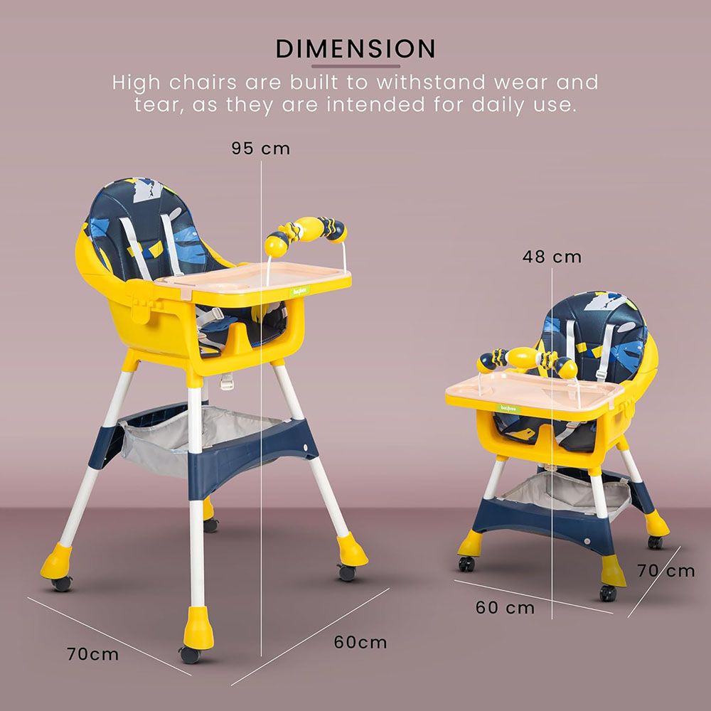 بايبي - كرسي طعام للأطفال قابل للتحويل اورو - أزرق وأصفر