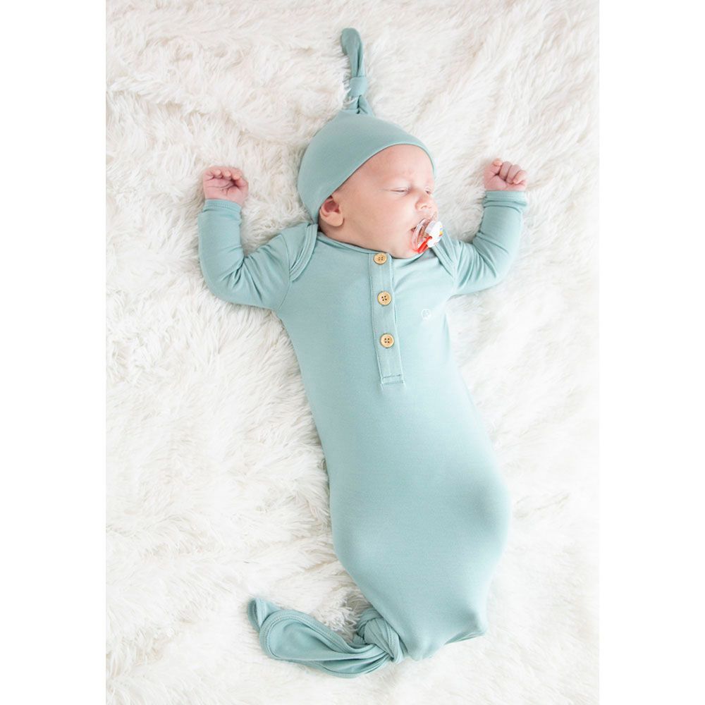 Anvi Baby - Knotted Gown & Beanie Set - Soft Sage