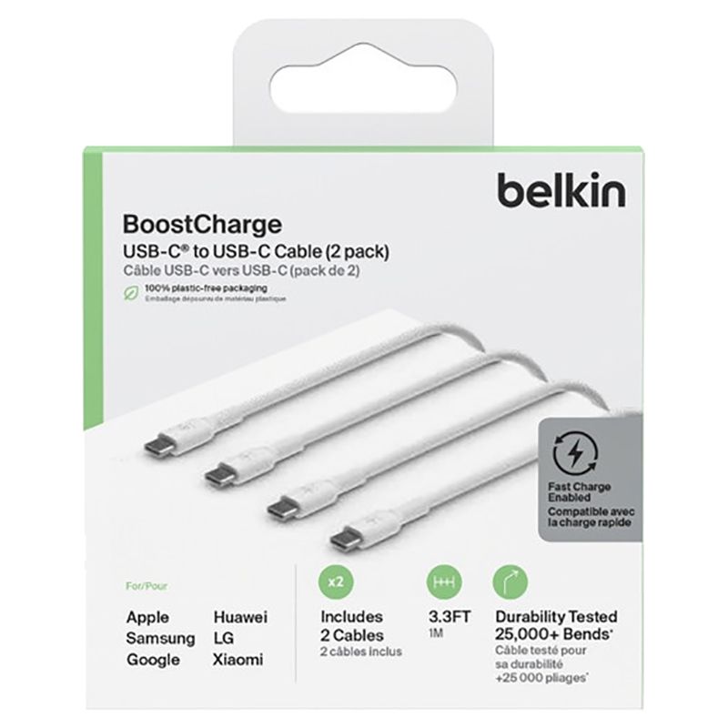 Belkin - C To C 2.0 PVC Cable - White - 1 m - Pack of 2