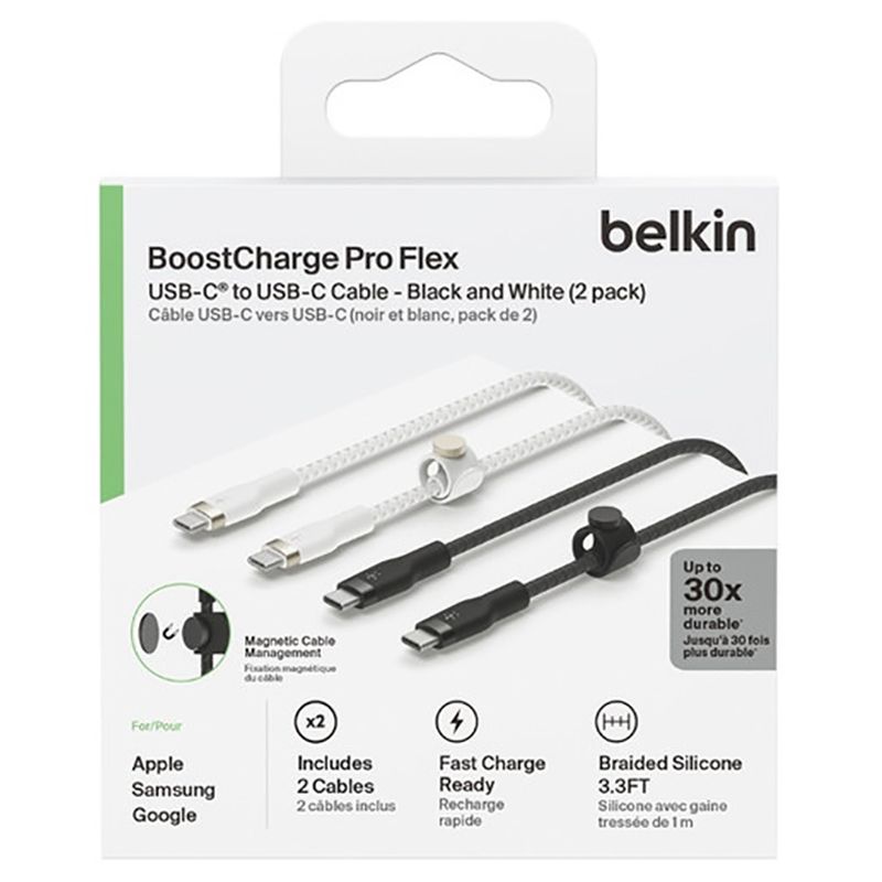 Belkin - C To C 2.0 Braided Silicone Cable - Black/White - 1 m - Pack of 2