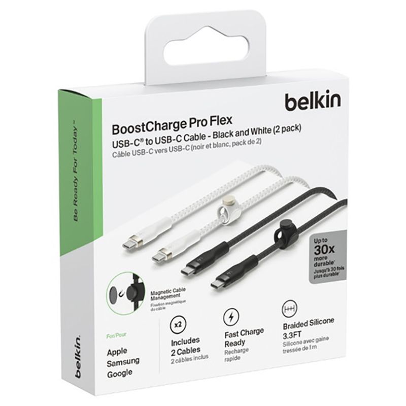 Belkin - C To C 2.0 Braided Silicone Cable - Black/White - 1 m - Pack of 2