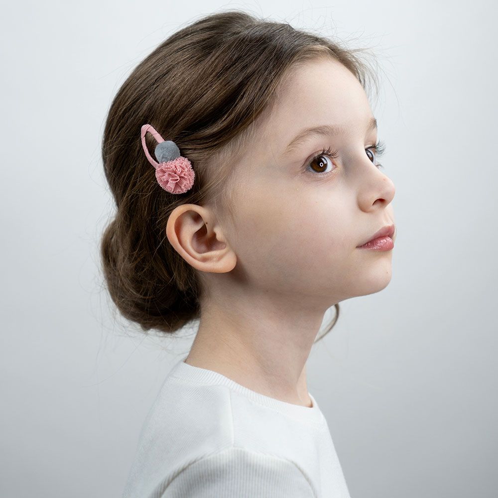 Billy Loves Audrey - Pom Pom Snaps Lilou Hair Clips - Rose Petal/Fog