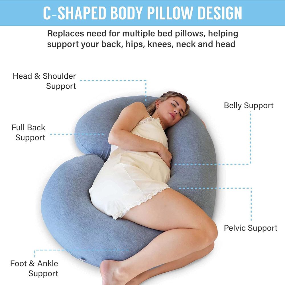 Pharmedoc - C Shape Full Body Pregnancy Pillow w/ Cooling Cover - Grey