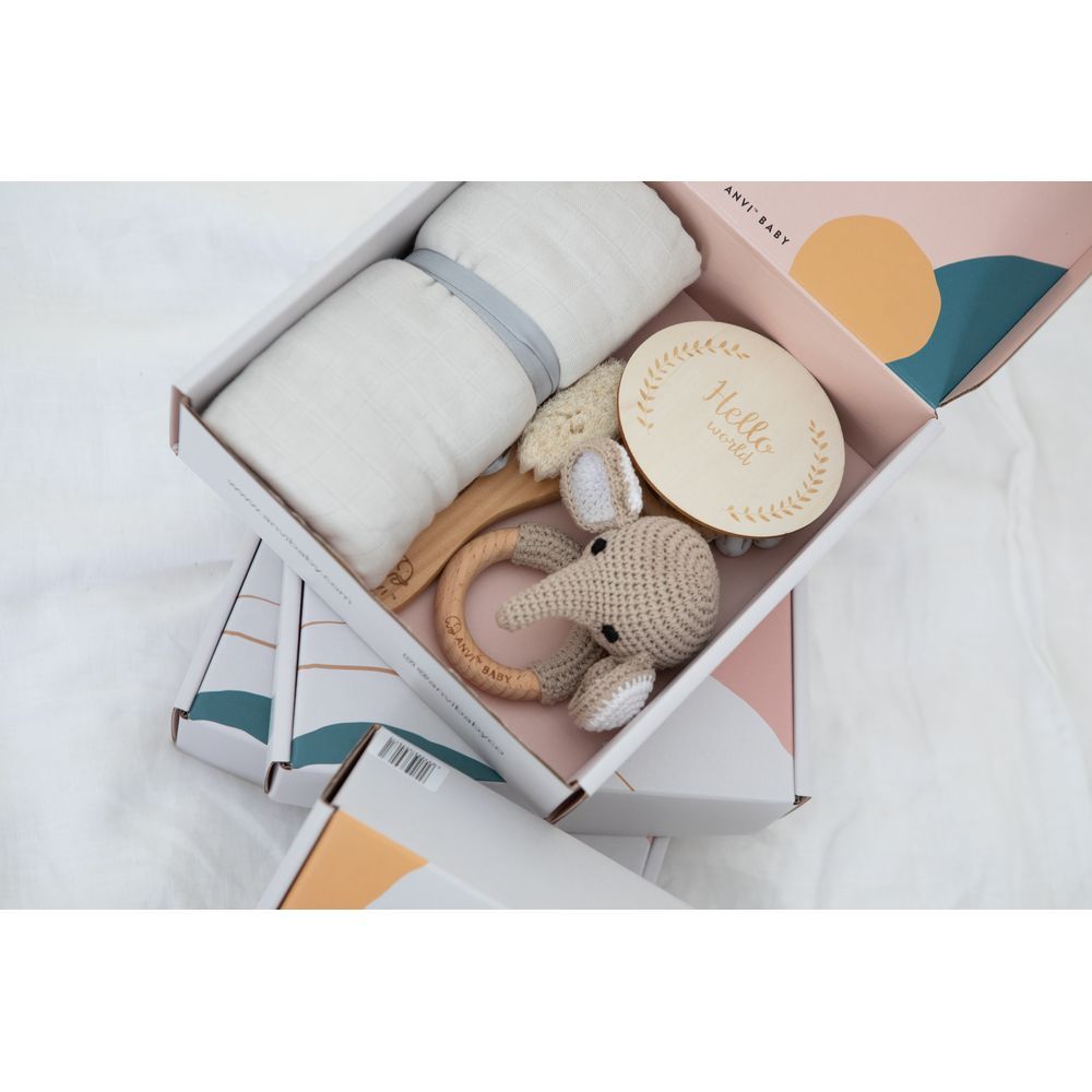 Anvi Baby - 5pc Set - Newborn Gift Set - Elephant