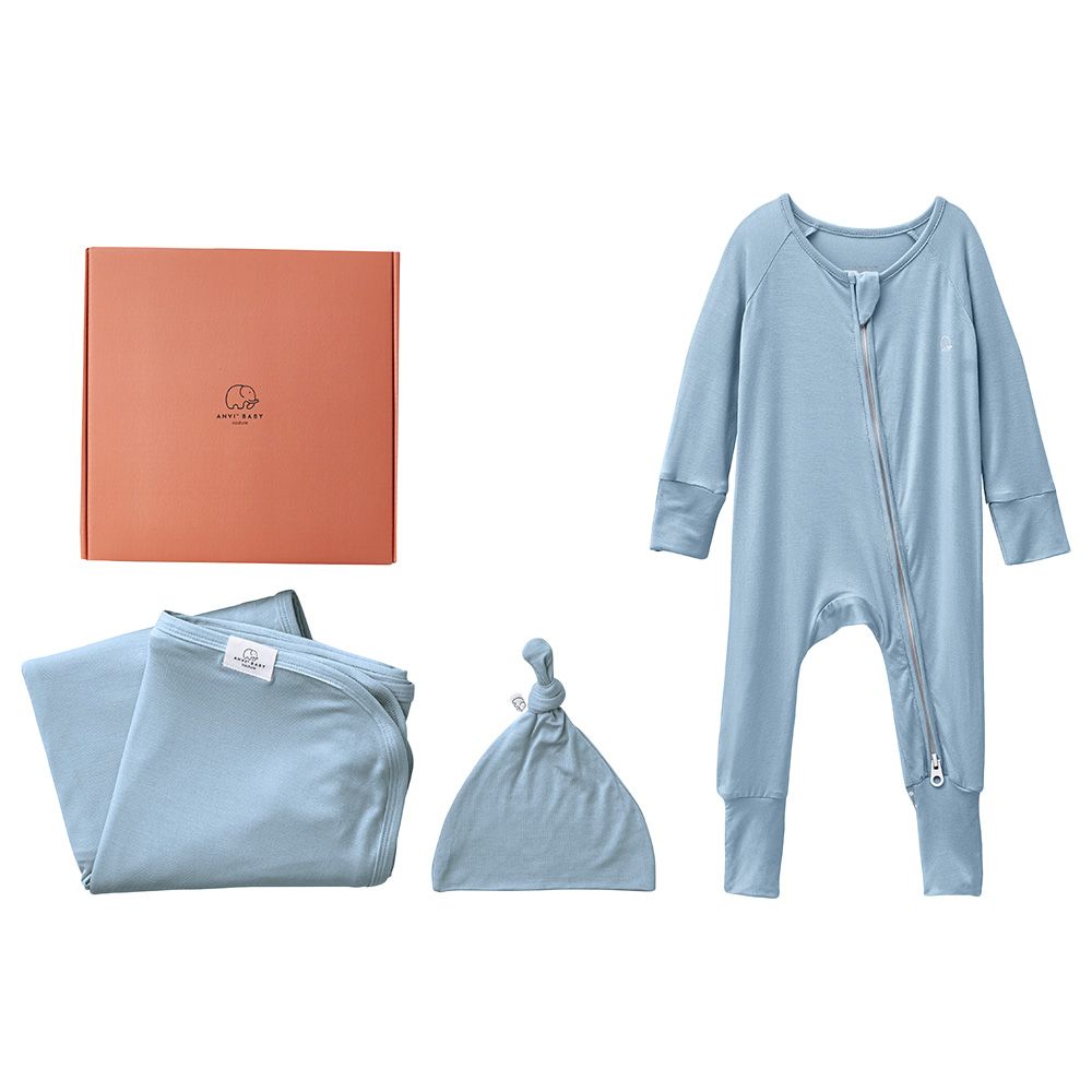 Anvi Baby Couture - 2pc-Set - Swaddle And Sleep Suit - Celestial Blue