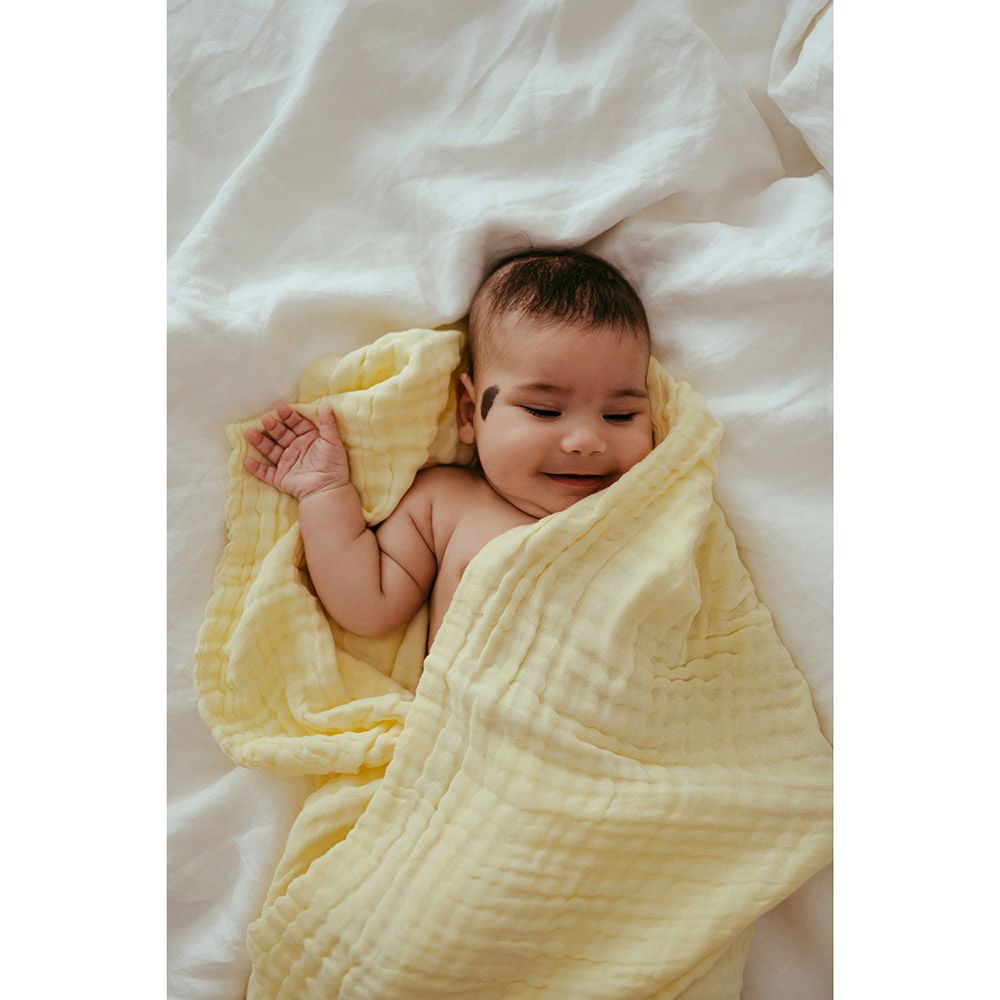 Anvi Baby - Set of 2 Organic Muslin Bath Towel - Yellow & White