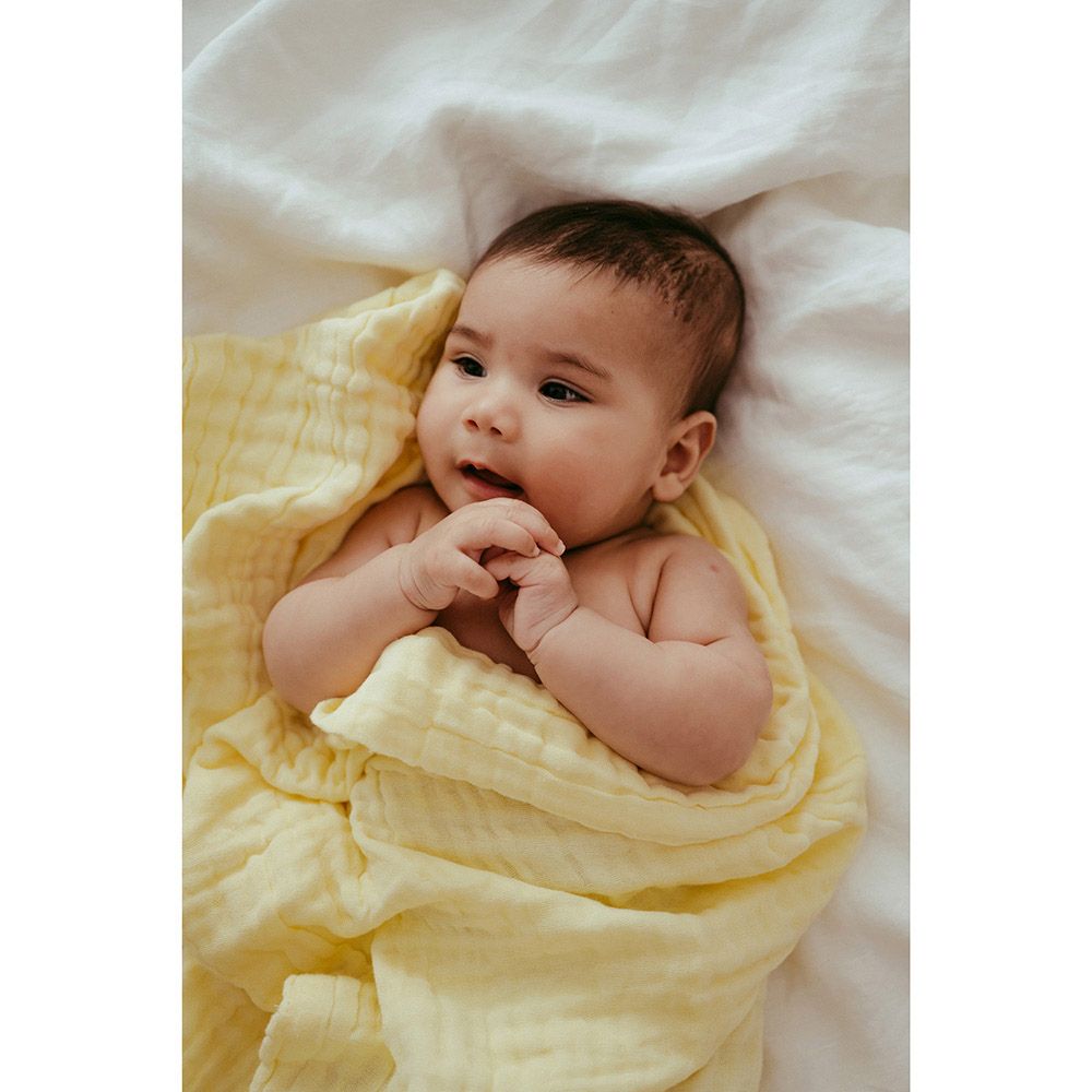 Anvi Baby - Set of 2 Organic Muslin Bath Towel - Yellow & White