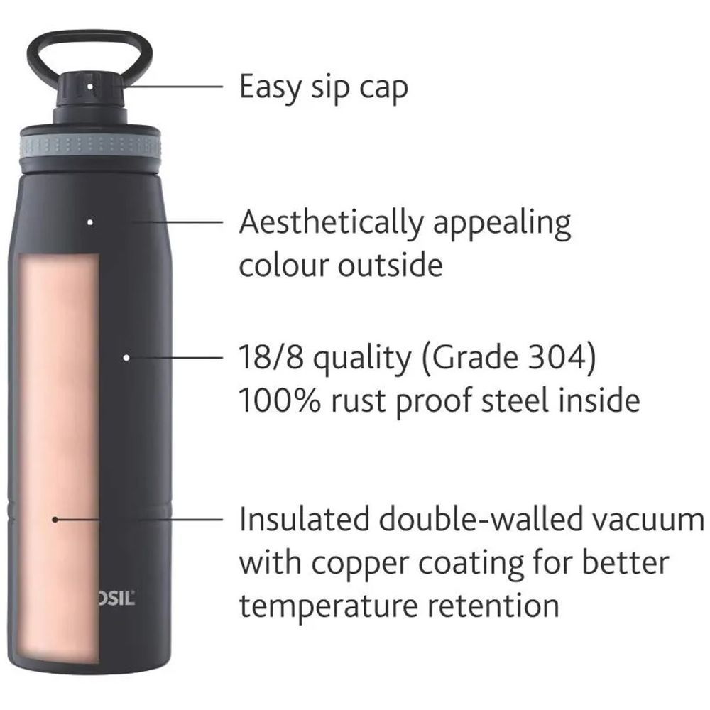 Borosil - Gosport Stainless Steel Water Bottle - Black - 900 ml