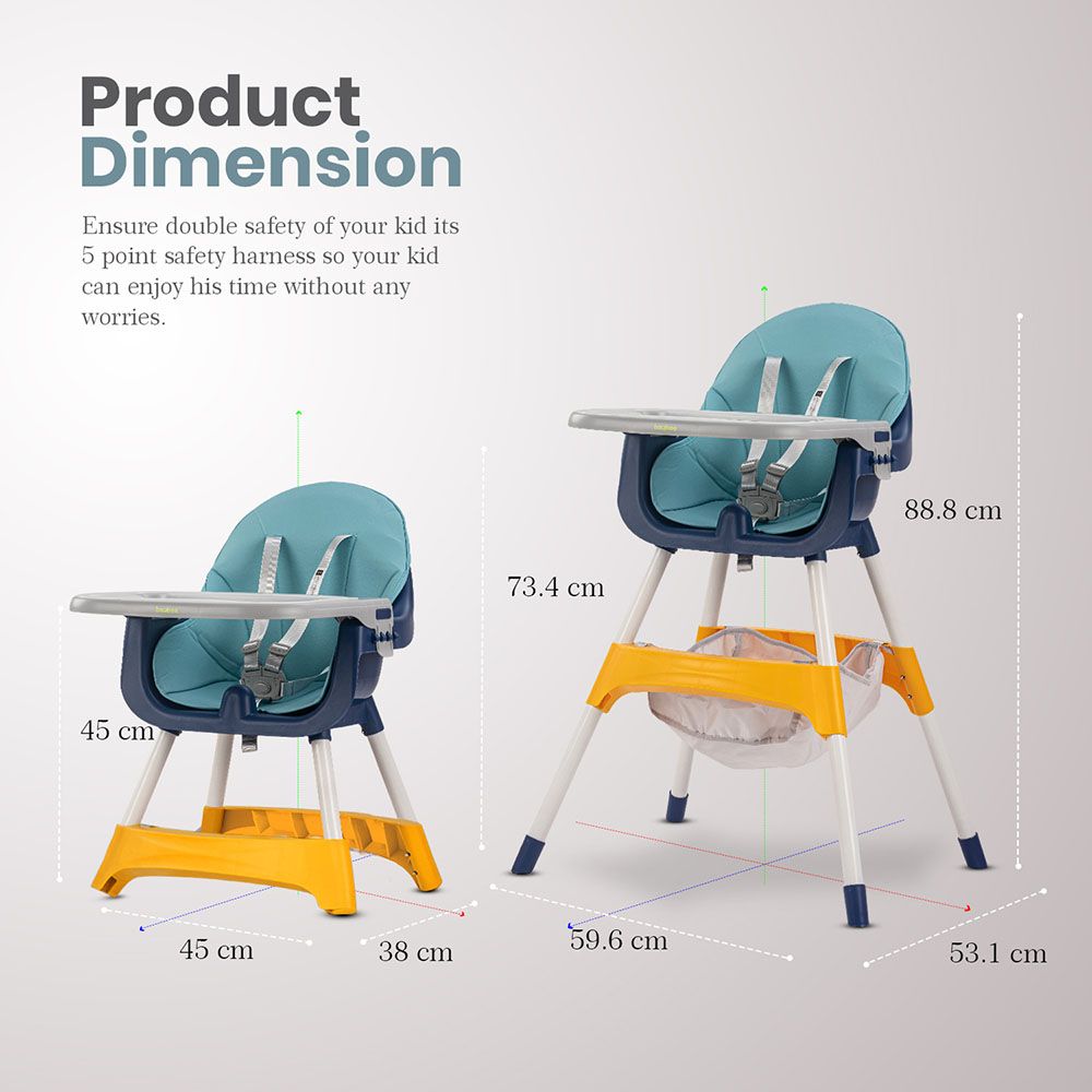 Baybee - 2-In-1 Manta Adjustable Height Baby High Chair - Blue