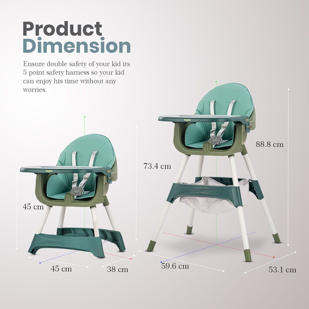 بايبي - كرسي طعام للأطفال بارتفاع قابل للتعديل مانتا 2 في 1 - أخضر