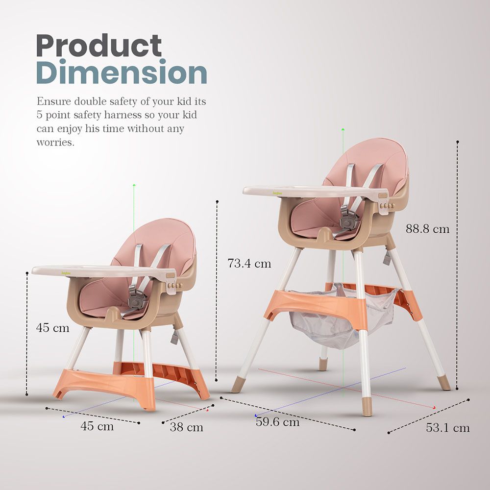 بايبي - كرسي طعام للأطفال بارتفاع قابل للتعديل مانتا 2 في 1 - زهري